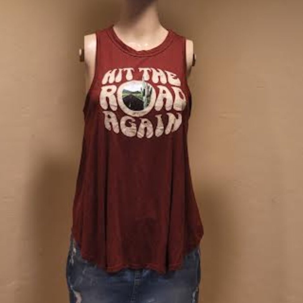 NWT Modern Lux Hit The Road Again rust colored graphic tank - Size Small